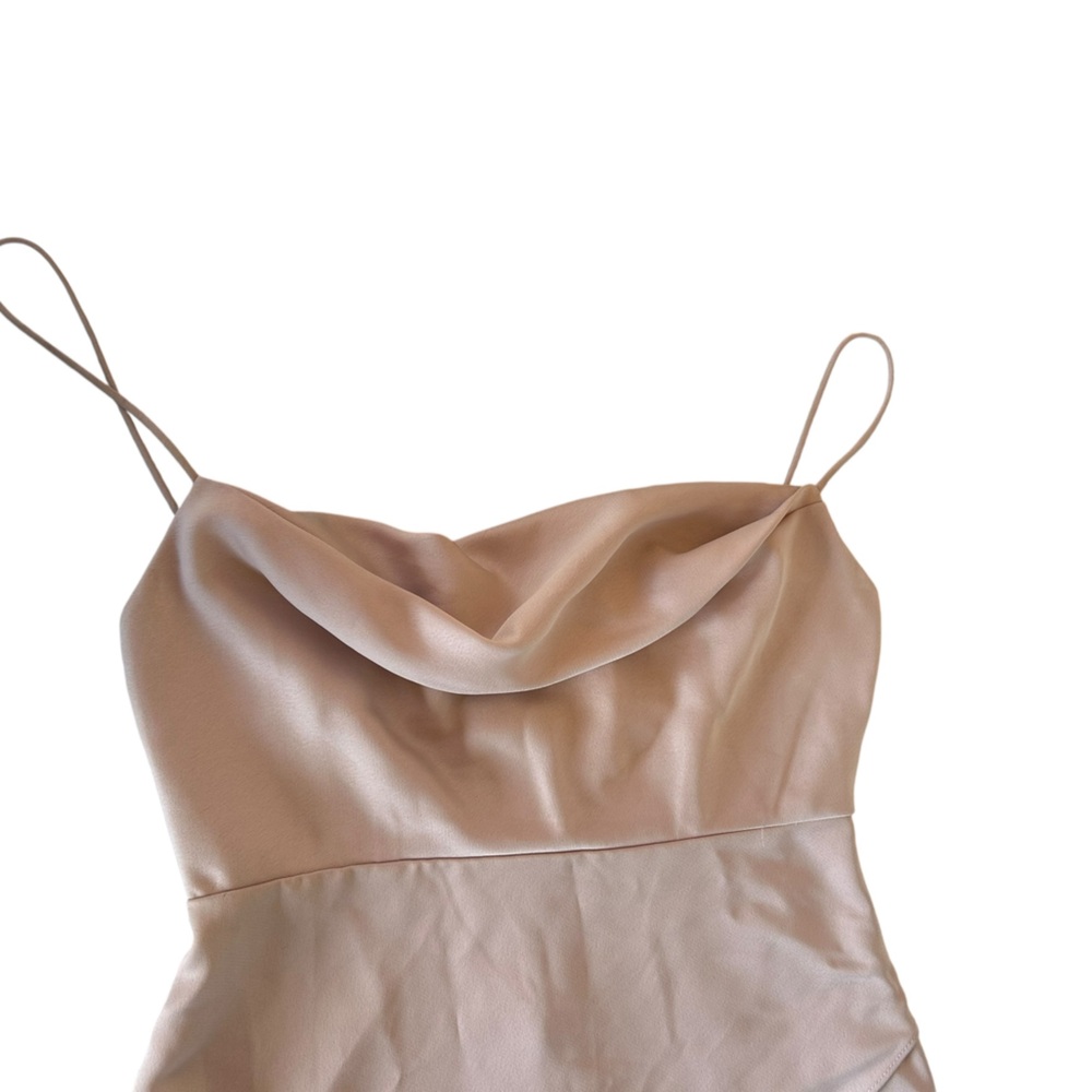 BHLDN Anthropologie Remy Cowl Neck Faux Wrap Satin Gown Blush Rose - Picture 4 of 8